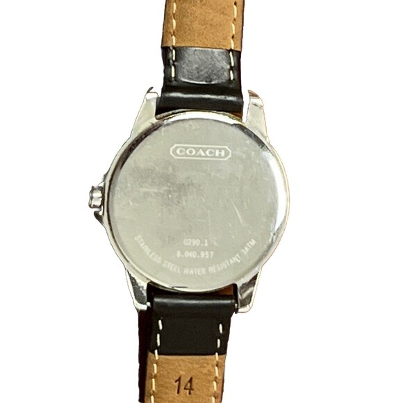 Coach‎ Wrist Watch Ladies Analog Date Logo Silver-tone deBeer Black Leather Band - Picture 7 of 9